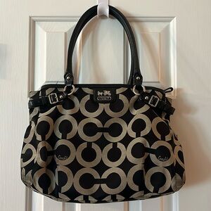 Coach cream and black purse, purple interior